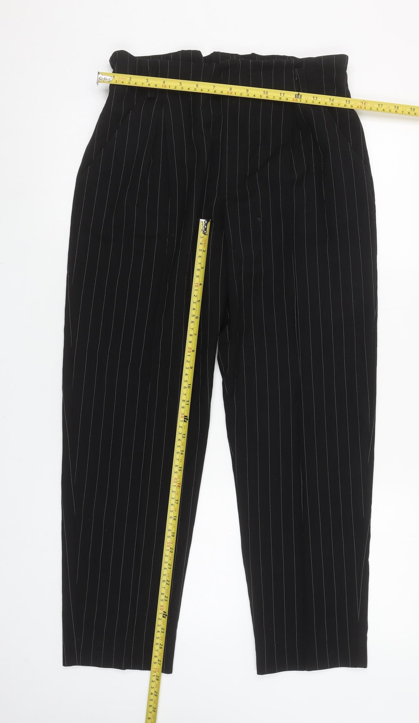 Kocca Women’s Black Pinstripe Tapered Trousers Size 18