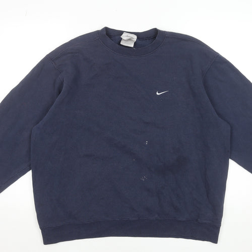 Nike Men’s Blue Pullover Sweatshirt L Regular Fit Fleece Crew Neck