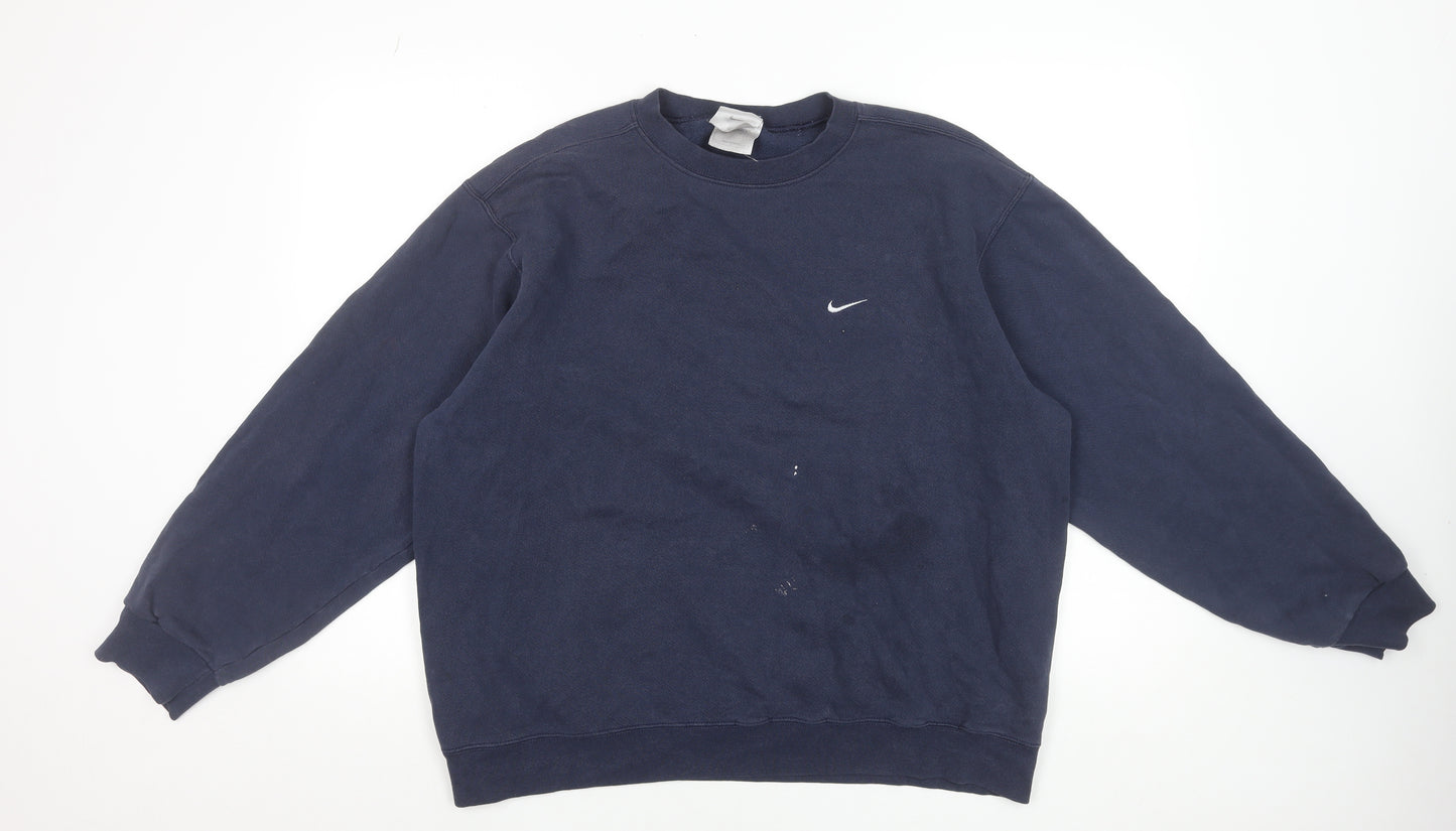 Nike Men’s Blue Pullover Sweatshirt L Regular Fit Fleece Crew Neck