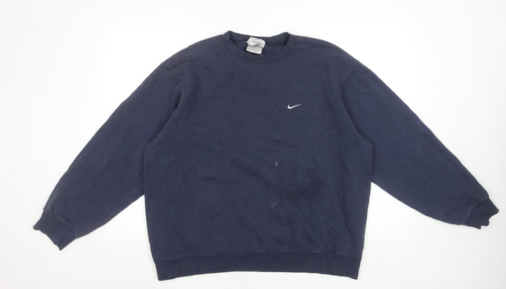 Nike Men’s Blue Pullover Sweatshirt L Regular Fit Fleece Crew Neck