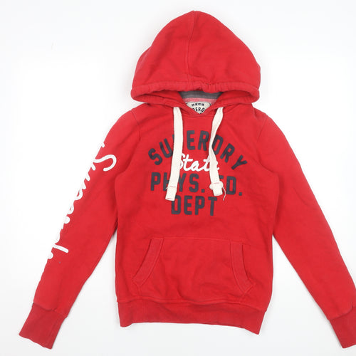 Superdry Womens Red XS Pullover Hoodie with Logo Print