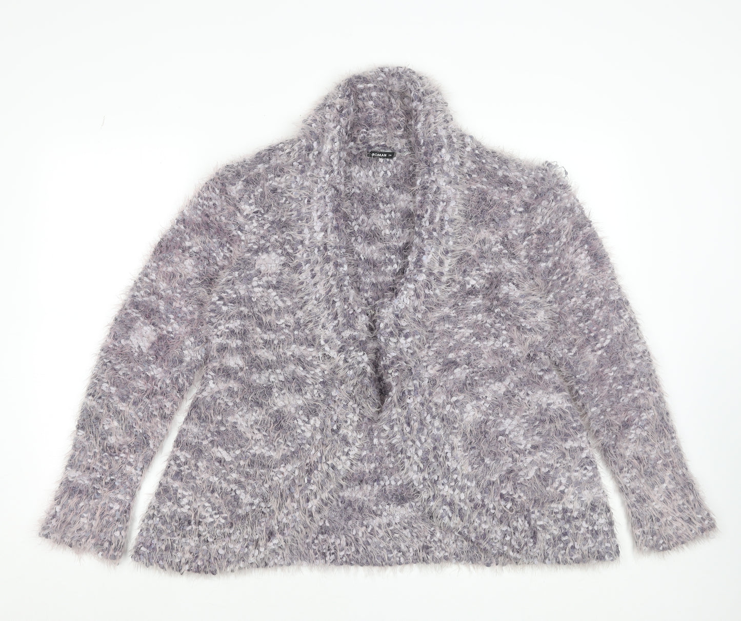Roman Women Grey Size 20 Fluffy Open Cardigan Knit Long Sleeve Soft Jumper