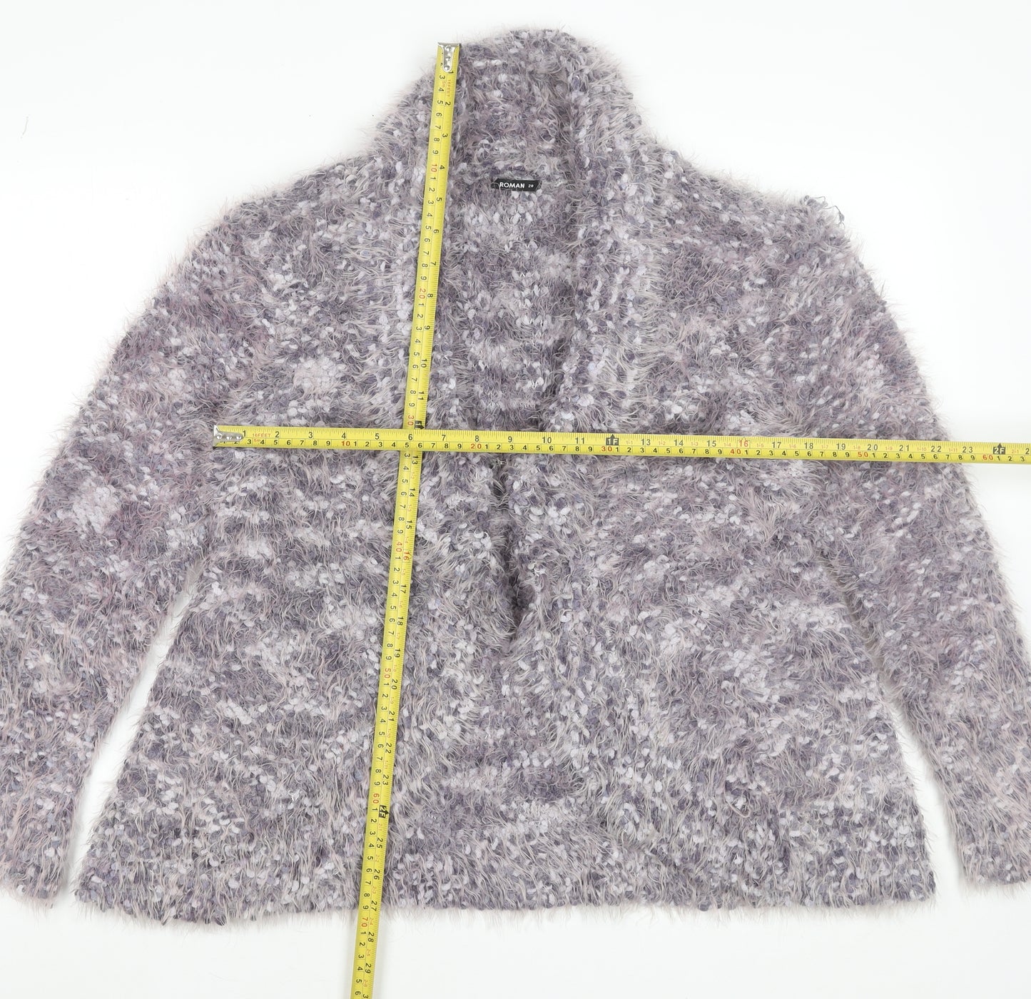 Roman Women Grey Size 20 Fluffy Open Cardigan Knit Long Sleeve Soft Jumper