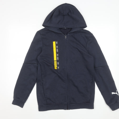 Puma Boys Navy Blue Full Zip Hoodie 15-16 Years Cotton Blend Logo Design
