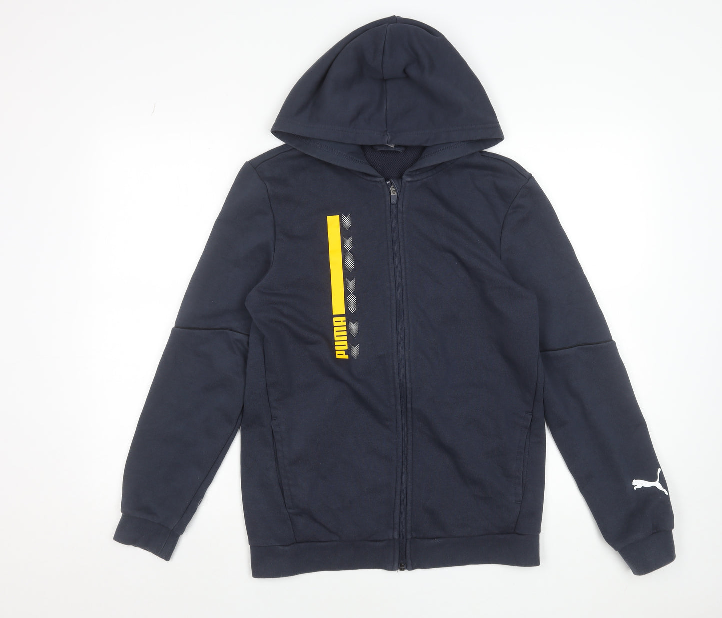 Puma Boys Navy Blue Full Zip Hoodie 15-16 Years Cotton Blend Logo Design