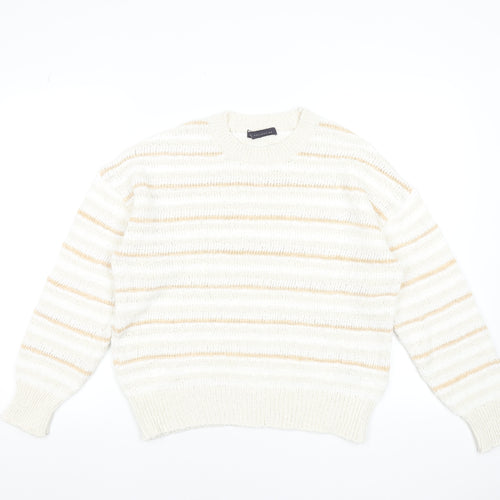 Marks and Spencer Women Beige Striped Knit Jumper Medium