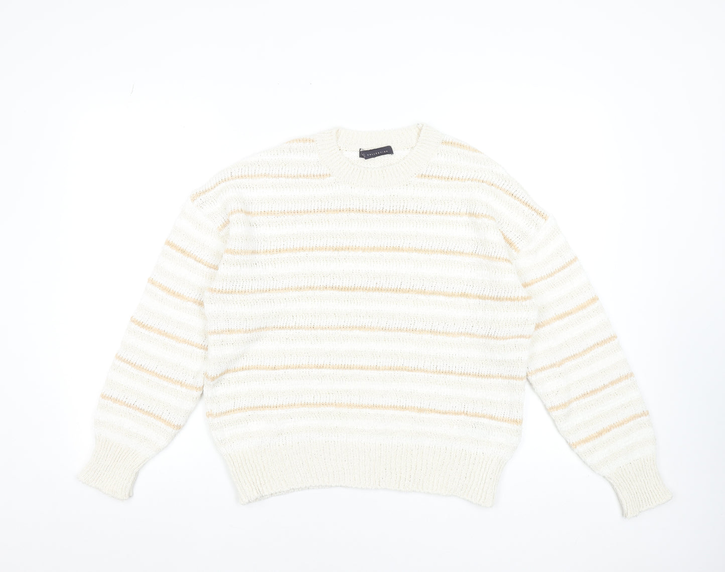 Marks and Spencer Women Beige Striped Knit Jumper Medium