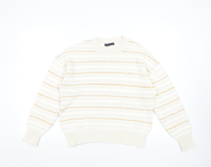 Marks and Spencer Women Beige Striped Knit Jumper Medium