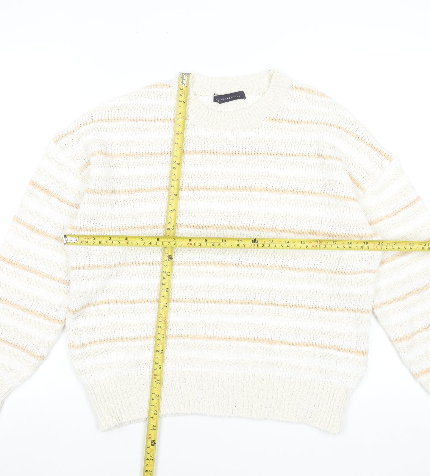 Marks and Spencer Women Beige Striped Knit Jumper Medium