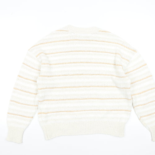 Marks and Spencer Women Beige Striped Knit Jumper Medium