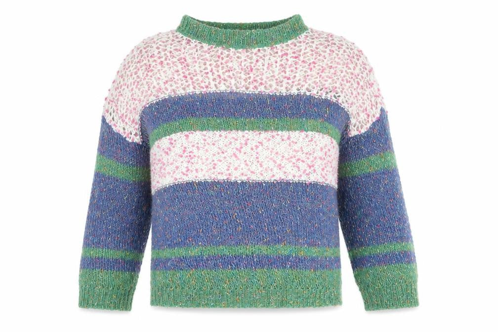 Front view of Sweewë Paris Women’s Multicoloured Striped Chunky Knit jumper M