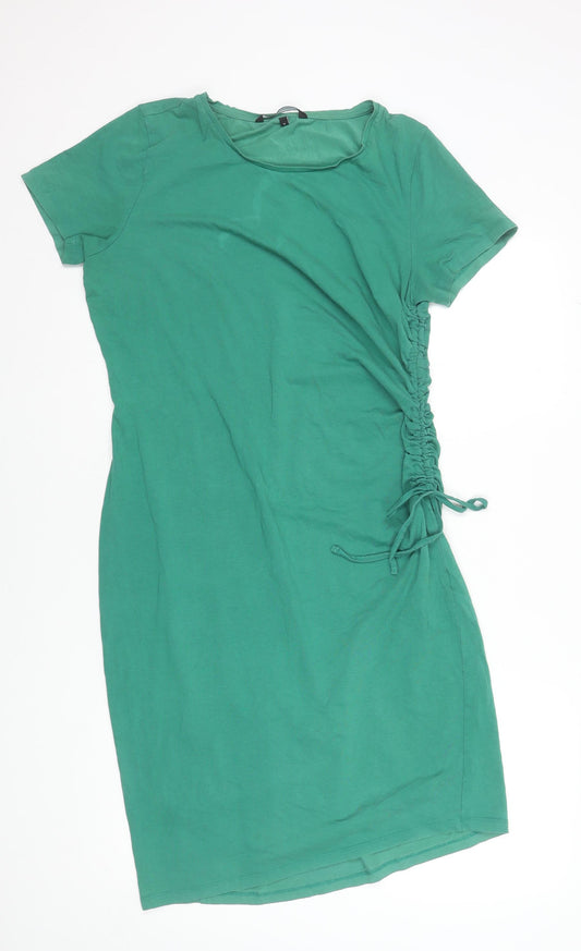 Front view of Vero Moda Women’s Green XL Ruched T-Shirt Dress Casual