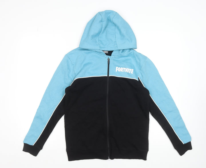 Fortnite Teens Blue Black Full Zip Hoodie L Cotton Blend
