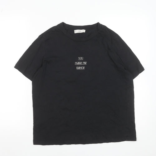 MNG Women’s Black Cotton Embroidered T-Shirt Size L
