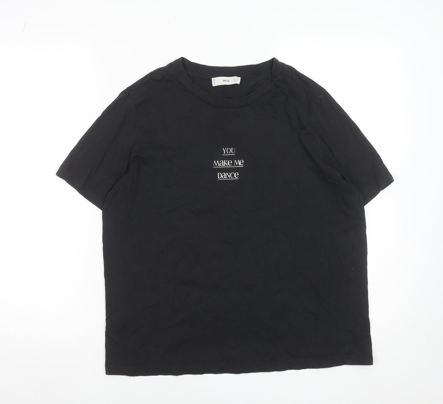 MNG Women’s Black Cotton Embroidered T-Shirt Size L