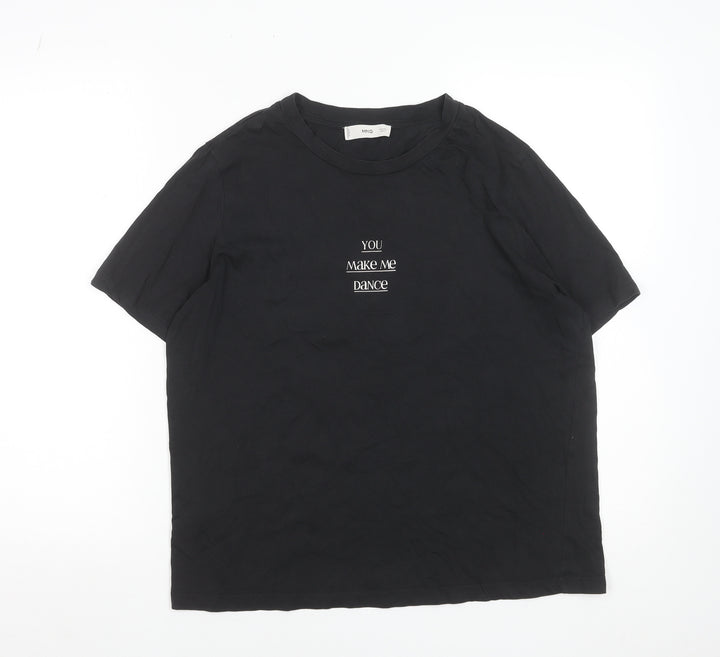 MNG Women’s Black Cotton Embroidered T-Shirt Size L