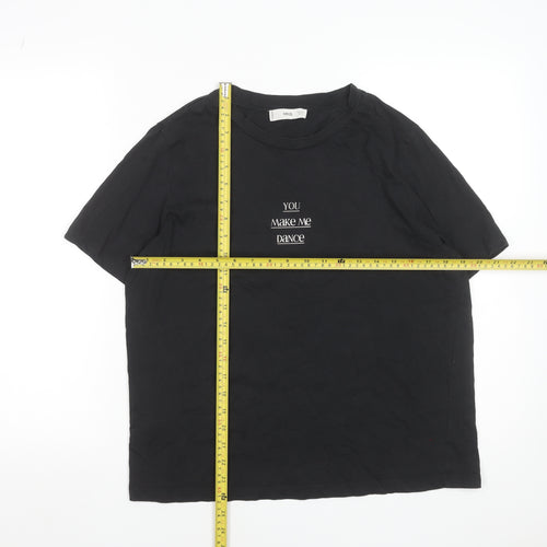 MNG Women’s Black Cotton Embroidered T-Shirt Size L
