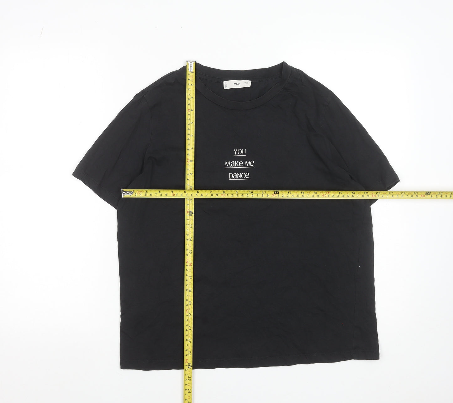 MNG Women’s Black Cotton Embroidered T-Shirt Size L
