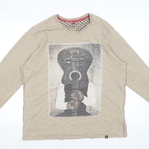 Joe Browns Womens Beige Long Sleeve Graphic Cotton T-Shirt Size L