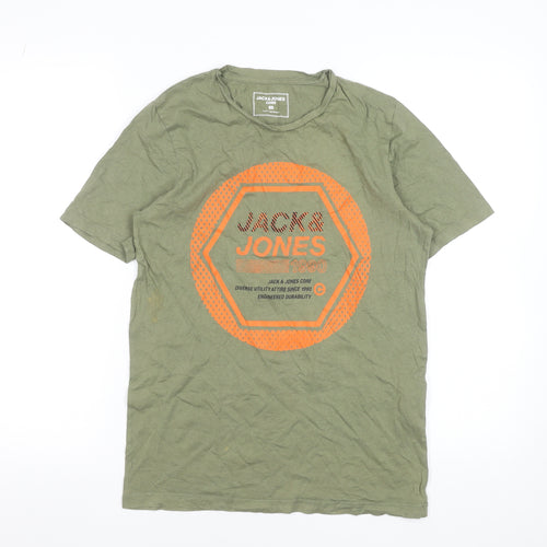 Jack & Jones Men's Green Graphic Print Cotton T-Shirt Size S