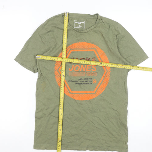 Jack & Jones Men's Green Graphic Print Cotton T-Shirt Size S