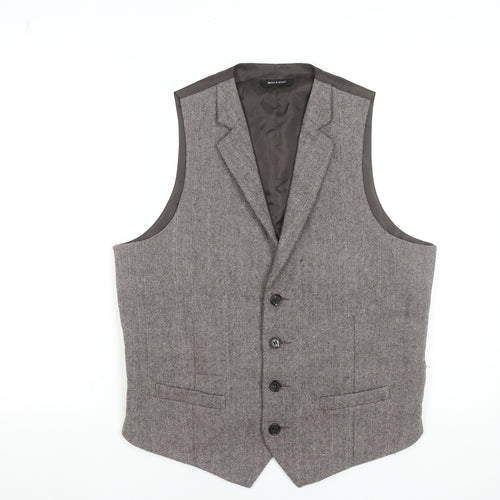 Ruth & Boaz Men's Brown Herringbone Wool Blend Waistcoat S