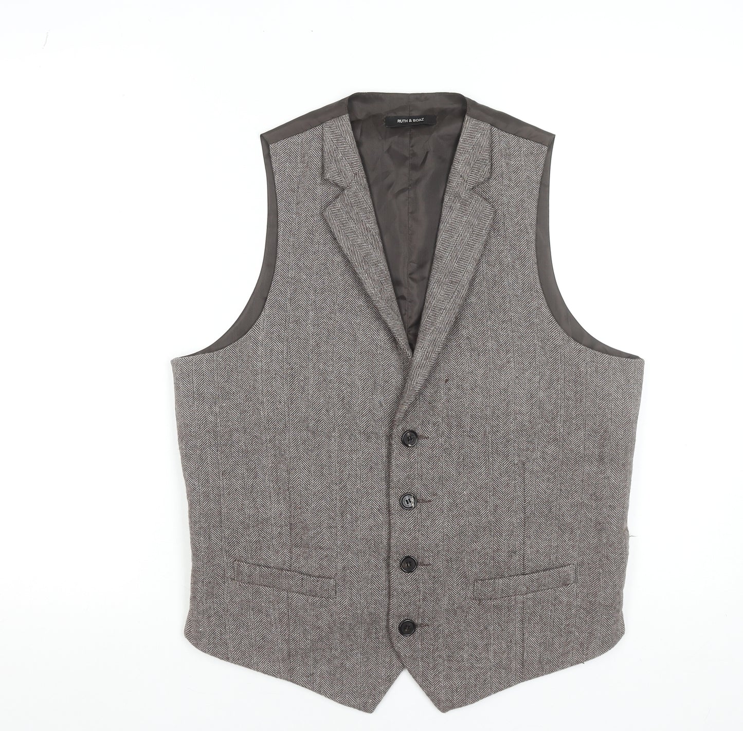 Ruth & Boaz Men's Brown Herringbone Wool Blend Waistcoat S