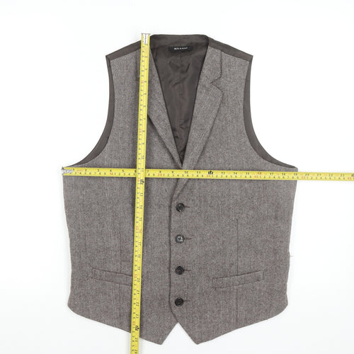 Ruth & Boaz Men's Brown Herringbone Wool Blend Waistcoat S