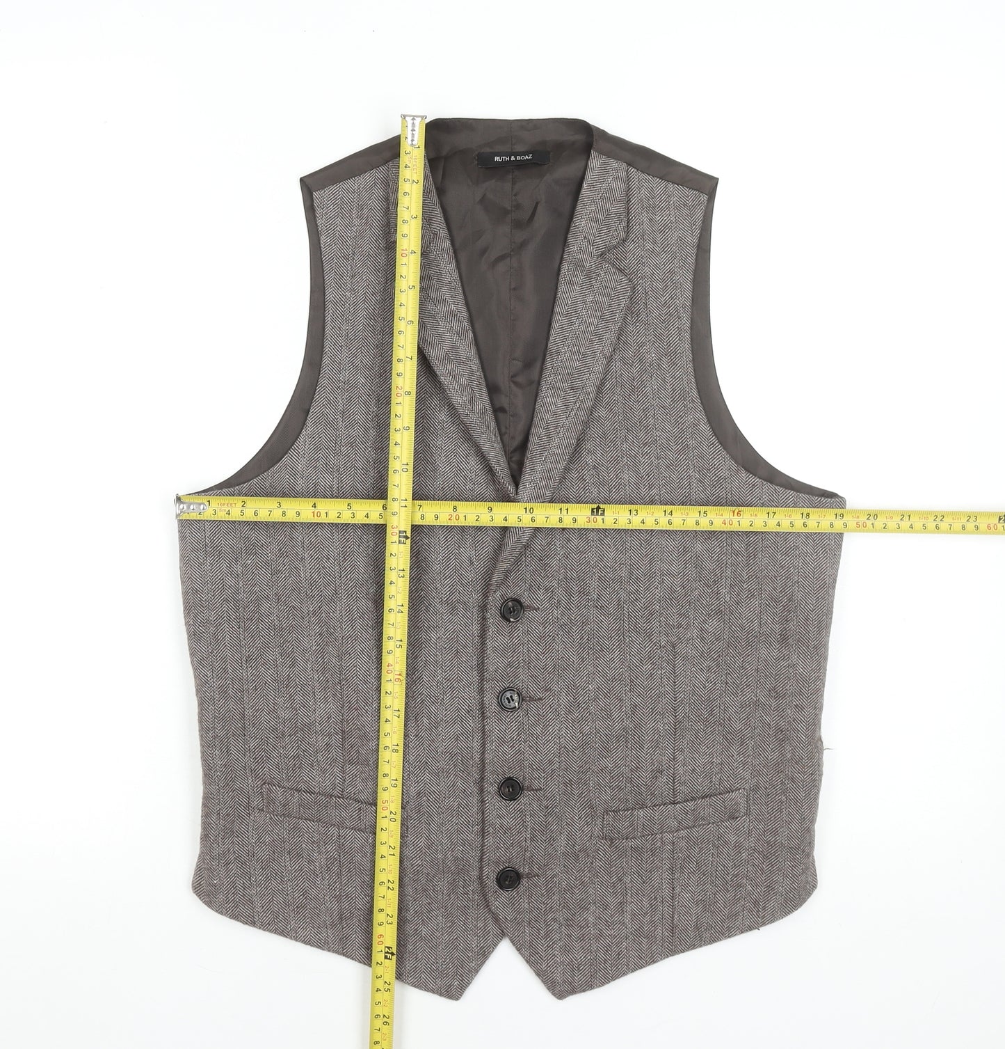 Ruth & Boaz Men's Brown Herringbone Wool Blend Waistcoat S