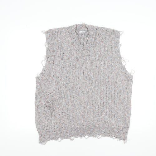 Zara Women Grey Distressed V-Neck Knit Vest Jumper Size 12