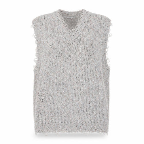 Zara Women Grey Distressed V-Neck Knit Vest Jumper Size 12