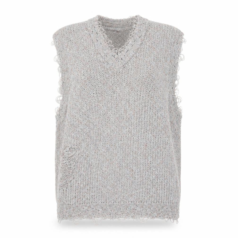 Zara Women Grey Distressed V-Neck Knit Vest Jumper Size 12