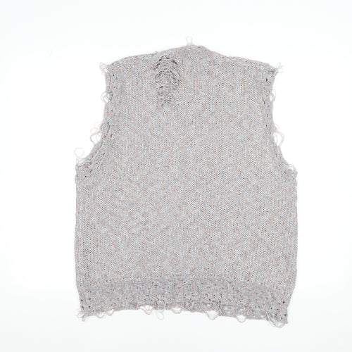 Zara Women Grey Distressed V-Neck Knit Vest Jumper Size 12