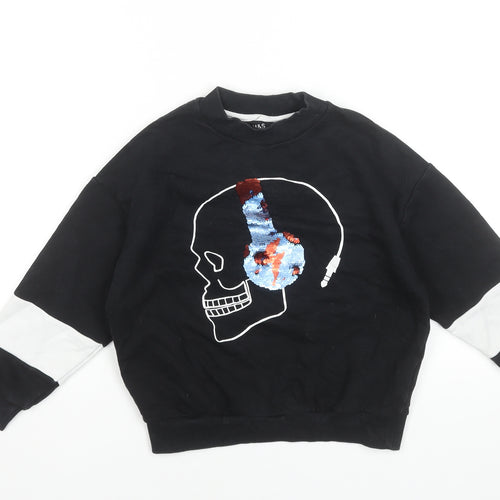 Marks and Spencer Boys Black Sequin Skull Sweatshirt 7-8 Years Pullover Jumper