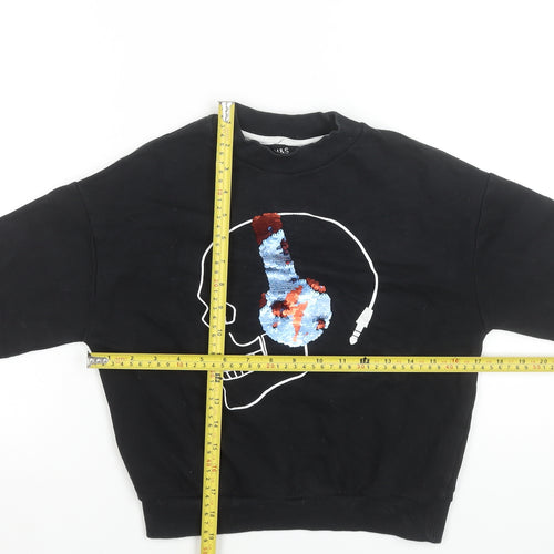 Marks and Spencer Boys Black Sequin Skull Sweatshirt 7-8 Years Pullover Jumper
