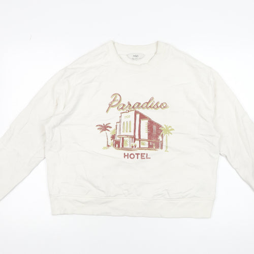 Marks and Spencer Women Beige Paradiso Graphic Cotton Sweatshirt Medium
