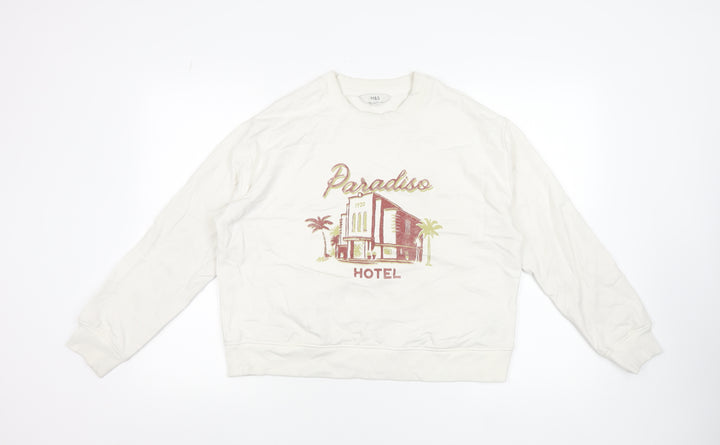 Marks and Spencer Women Beige Paradiso Graphic Cotton Sweatshirt Medium