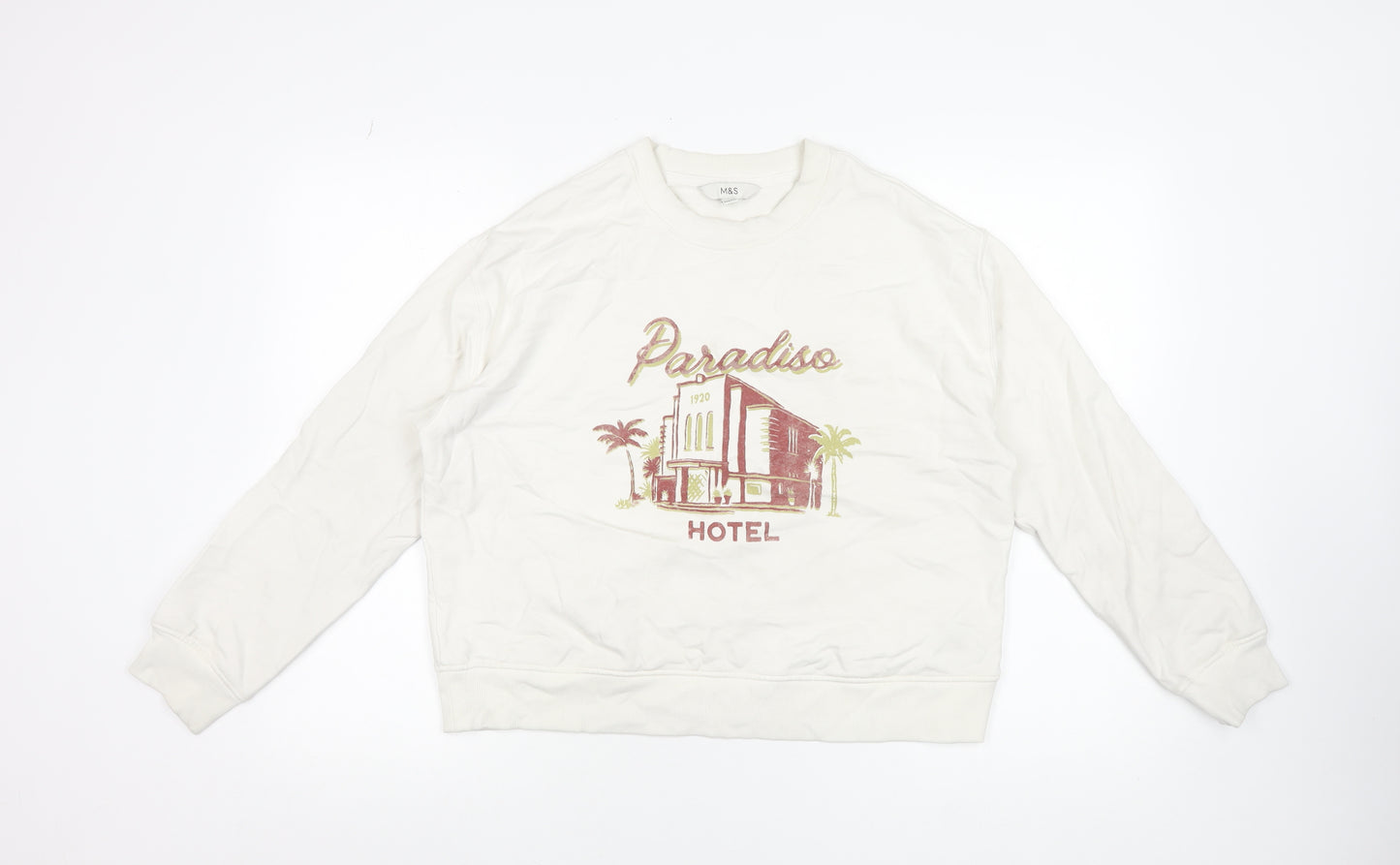 Marks and Spencer Women Beige Paradiso Graphic Cotton Sweatshirt Medium