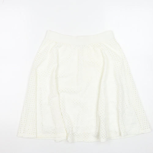 Zara Women White A-Line Lace Skirt Size 10 Knee Length Elastic Waist