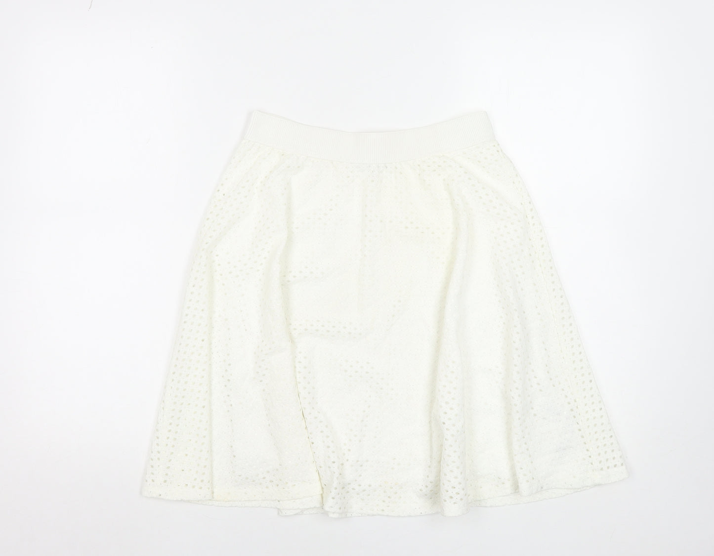 Zara Women White A-Line Lace Skirt Size 10 Knee Length Elastic Waist