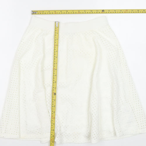 Zara Women White A-Line Lace Skirt Size 10 Knee Length Elastic Waist