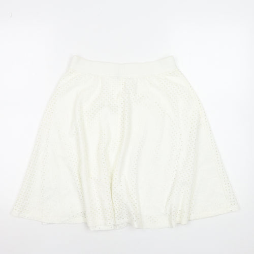Zara Women White A-Line Lace Skirt Size 10 Knee Length Elastic Waist