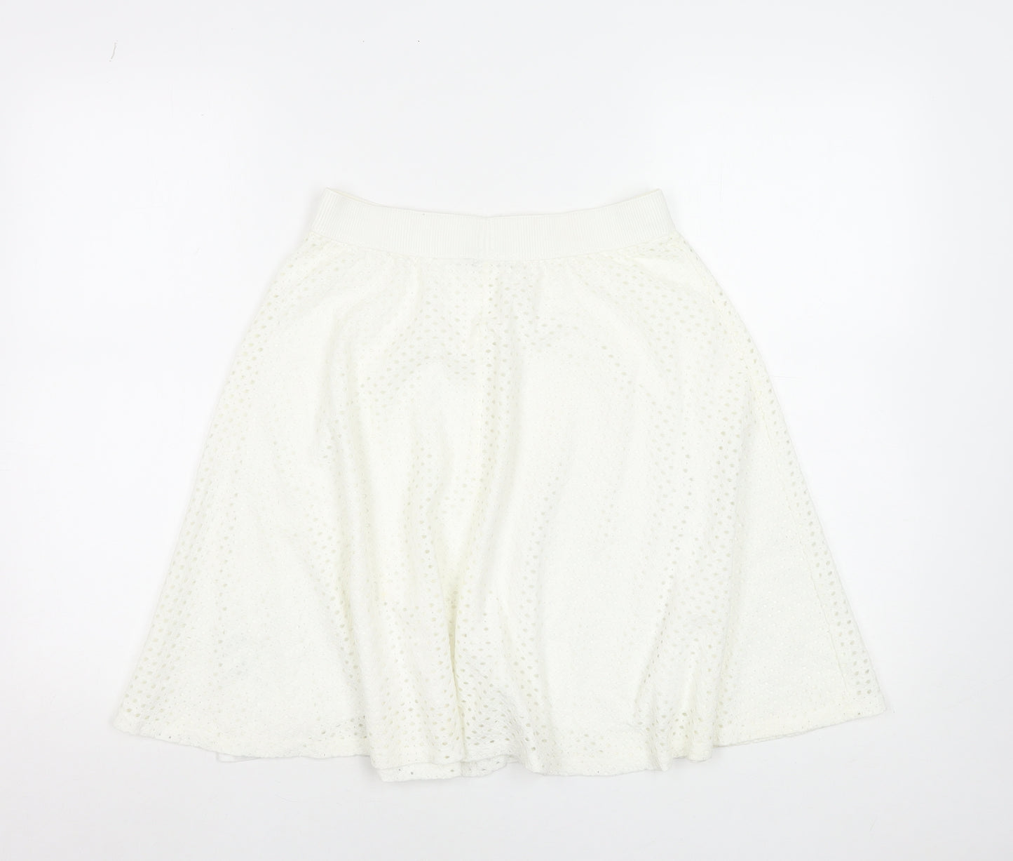 Zara Women White A-Line Lace Skirt Size 10 Knee Length Elastic Waist