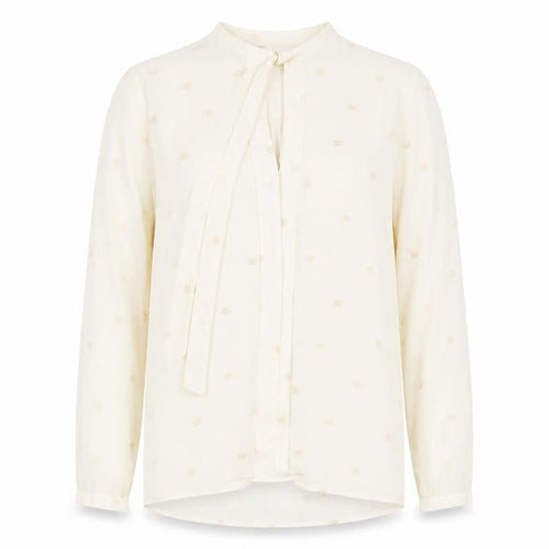 Zara Women Ivory Polka Dot Long Sleeve Bow Blouse Size 12