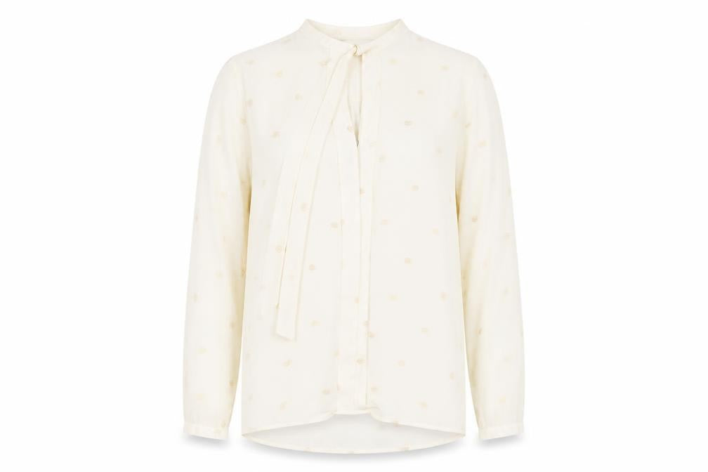 Zara Women Ivory Polka Dot Long Sleeve Bow Blouse Size 12