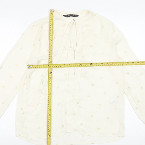 Zara Women Ivory Polka Dot Long Sleeve Bow Blouse Size 12
