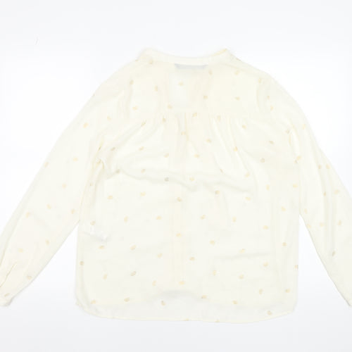 Zara Women Ivory Polka Dot Long Sleeve Bow Blouse Size 12