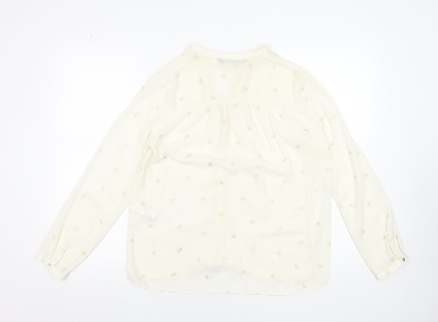 Zara Women Ivory Polka Dot Long Sleeve Bow Blouse Size 12