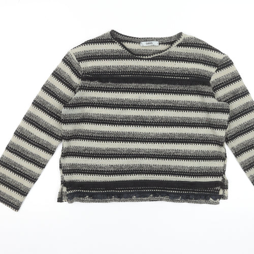 Oasis Women Grey Striped Crew Neck Knit Jumper Size S