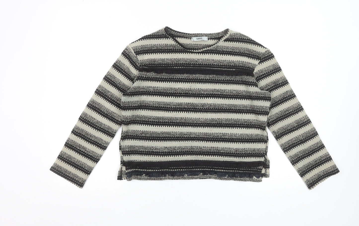 Oasis Women Grey Striped Crew Neck Knit Jumper Size S